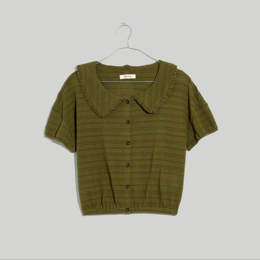 Madewell | Kale Green Button-Up Cropped Blouse | Size M